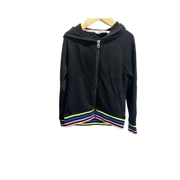 DSG Girls Black Full Zip Hoodie XS Rainbow Hem Stretch Activewear Causal - Picture 1 of 4